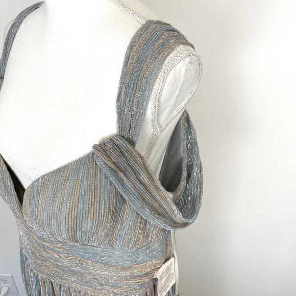 Mac Duggal Grecian Cold Shoulder Backless Gown In Golden Blue 26362 Size 14 New - Picture 8 of 16